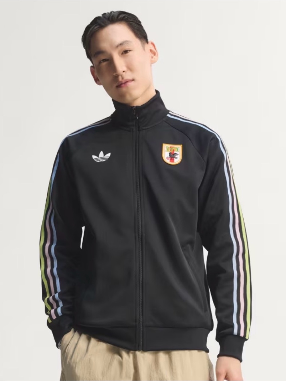 Adidas Men’s Black Track Jacket with Multicolor Stripes Size Large